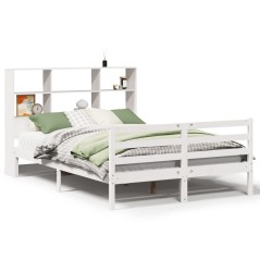 vidaXL Massivholzbett mit Regal ohne Matratze Weiß 150x200 cm Kiefer