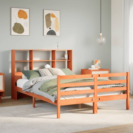 vidaXL Massivholzbett mit Regal ohne Matratze Wachsbraun 120x200 cm