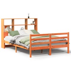 vidaXL Massivholzbett mit Regal ohne Matratze Wachsbraun 120x200 cm