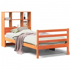 vidaXL Massivholzbett mit Regal ohne Matratze Wachsbraun 90x200 cm