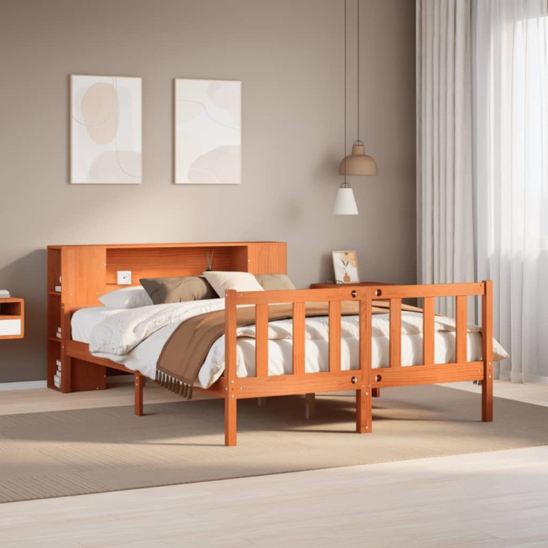 vidaXL Massivholzbett ohne Matratze Wachsbraun 150x200 cm Massivholz vidaXL Massivholzbett ohne Matratze Wachsbraun 150x200 cm Massivholz