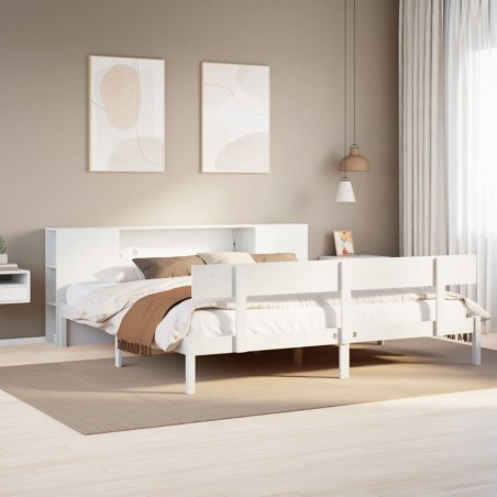 vidaXL Massivholzbett mit Regal ohne Matratze Weiß 180x200 cm Kiefer