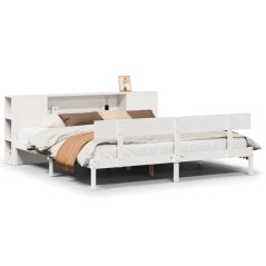vidaXL Massivholzbett mit Regal ohne Matratze Weiß 180x200 cm Kiefer