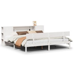 vidaXL Massivholzbett mit Regal ohne Matratze Weiß 200x200 cm Kiefer