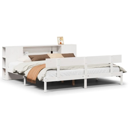 vidaXL Massivholzbett mit Regal ohne Matratze Weiß 200x200 cm Kiefer