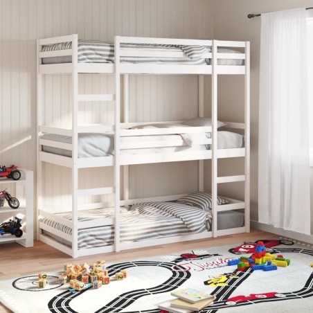 vidaXL Dreifach-Etagenbett Weiß 90x190 cm Massivholz Kiefer