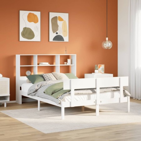 vidaXL Massivholzbett mit Regal ohne Matratze Weiß 150x200 cm Kiefer