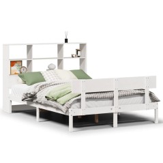 vidaXL Massivholzbett mit Regal ohne Matratze Weiß 160x200 cm Kiefer