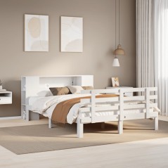 vidaXL Massivholzbett mit Regal ohne Matratze Weiß 120x200 cm Kiefer