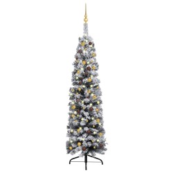 Künstlicher Weihnachtsbaum Schlank mit LEDs & Kugeln Grün 180cm