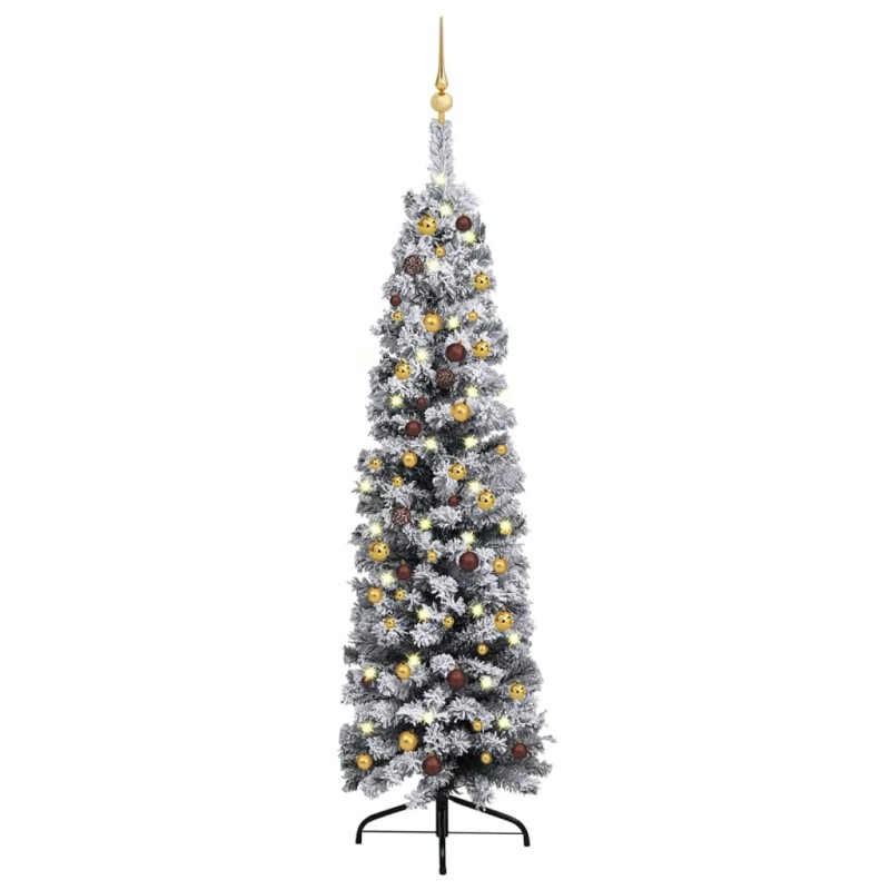 Künstlicher Weihnachtsbaum Schlank mit LEDs & Kugeln Grün 180cm Künstlicher Weihnachtsbaum Schlank mit LEDs & Kugeln Grün 180cm