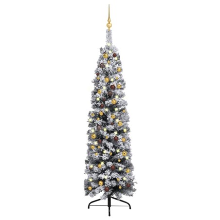 Künstlicher Weihnachtsbaum Schlank mit LEDs & Kugeln Grün 180cm
