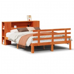 vidaXL Massivholzbett mit Regal ohne Matratze Wachsbraun 120x200 cm