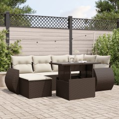 vidaXL 7-tlg. Garten-Sofagarnitur mit Kissen Braun Poly Rattan