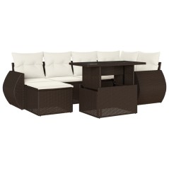 vidaXL 7-tlg. Garten-Sofagarnitur mit Kissen Braun Poly Rattan