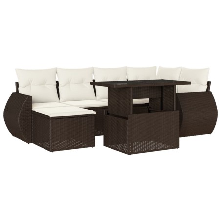 vidaXL 7-tlg. Garten-Sofagarnitur mit Kissen Braun Poly Rattan