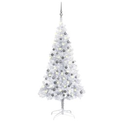 vidaXL Künstlicher Weihnachtsbaum Beleuchtung & Kugeln Silber 120 cm