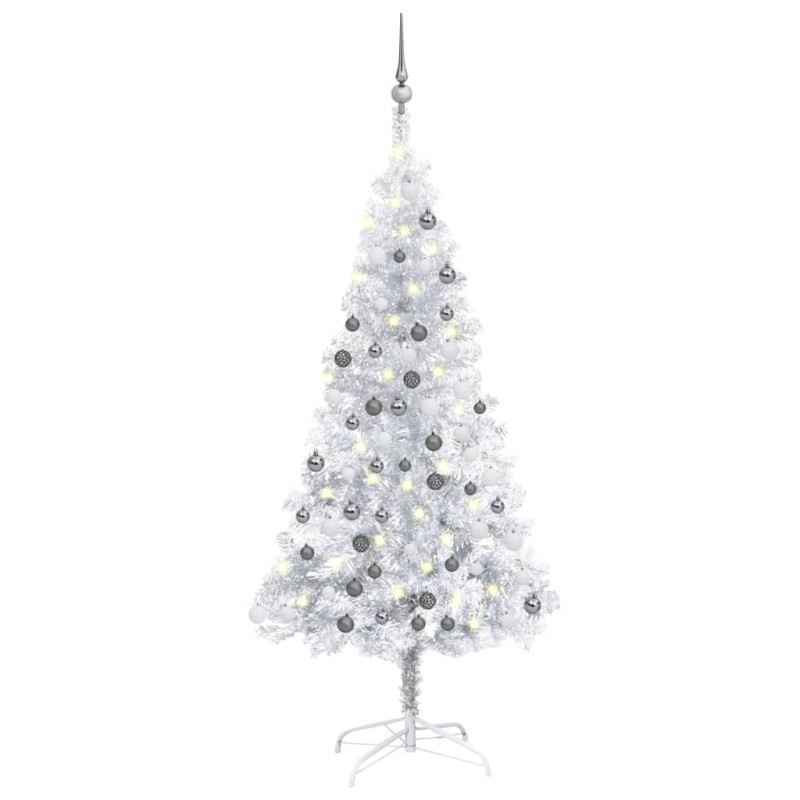 vidaXL Künstlicher Weihnachtsbaum Beleuchtung & Kugeln Silber 120 cm vidaXL Künstlicher Weihnachtsbaum Beleuchtung & Kugeln Silber 120 cm