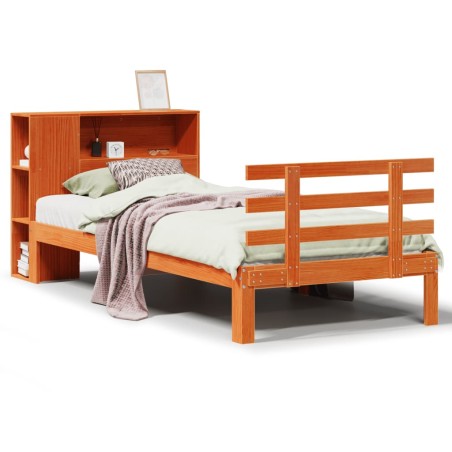 vidaXL Massivholzbett mit Regal ohne Matratze Wachsbraun 75x190 cm