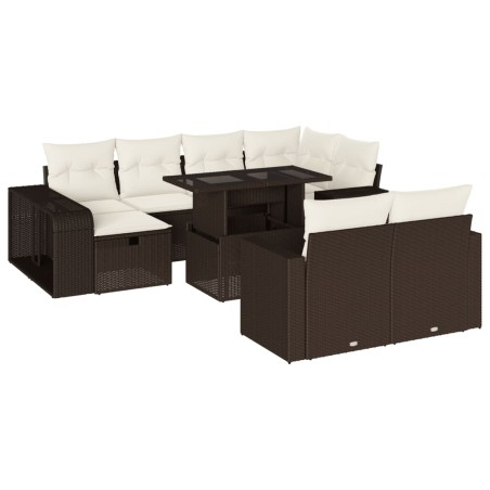 vidaXL 11-tlg. Garten-Sofagarnitur mit Kissen Braun Poly Rattan