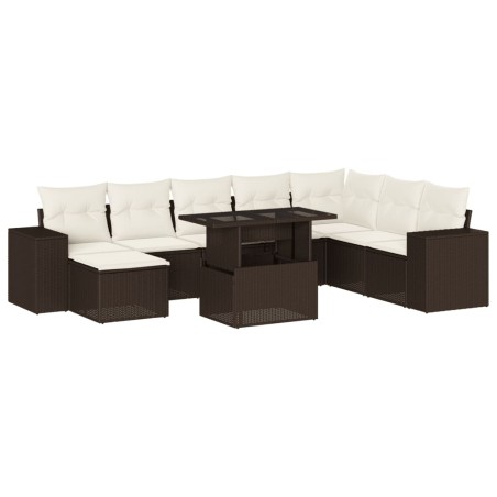 vidaXL 9-tlg. Garten-Sofagarnitur mit Kissen Braun Poly Rattan