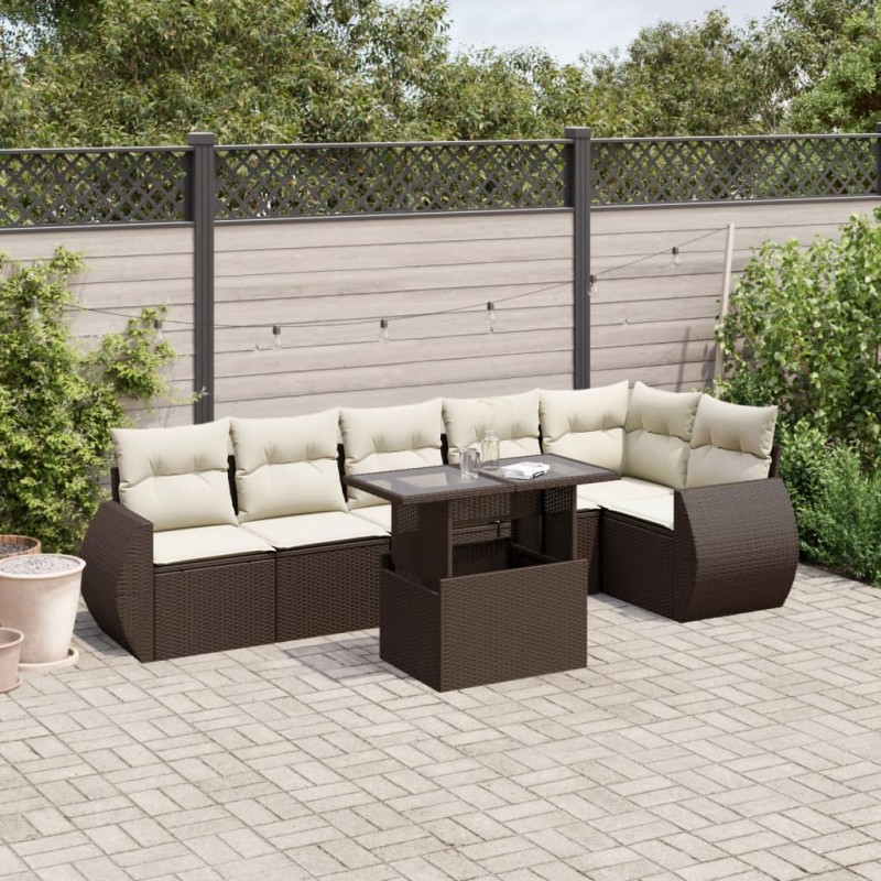 vidaXL 7-tlg. Garten-Sofagarnitur mit Kissen Braun Poly Rattan vidaXL 7-tlg. Garten-Sofagarnitur mit Kissen Braun Poly Rattan