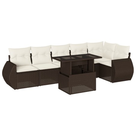 vidaXL 7-tlg. Garten-Sofagarnitur mit Kissen Braun Poly Rattan