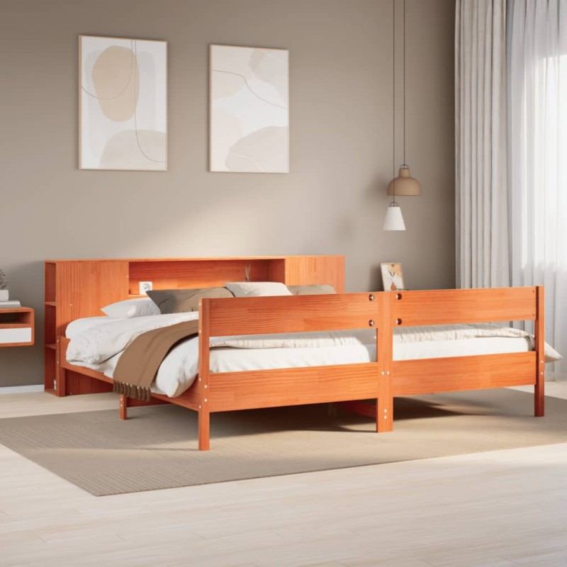 vidaXL Massivholzbett mit Regal ohne Matratze Wachsbraun 180x200 cm vidaXL Massivholzbett mit Regal ohne Matratze Wachsbraun 180x200 cm