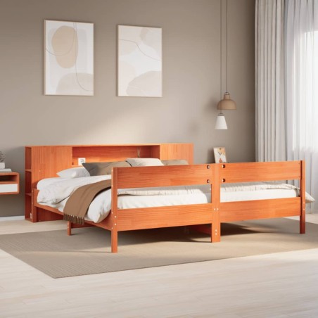 vidaXL Massivholzbett mit Regal ohne Matratze Wachsbraun 180x200 cm