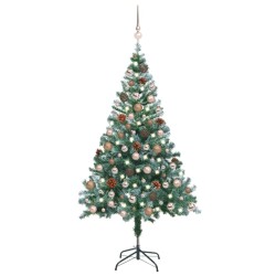 Weihnachtsbaum Beschneit mit LEDs, Kugeln & Zapfen 150 cm