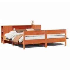 vidaXL Massivholzbett mit Regal ohne Matratze Wachsbraun 180x200 cm