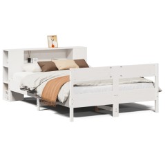 vidaXL Massivholzbett mit Regal ohne Matratze Weiß 140x190 cm Kiefer