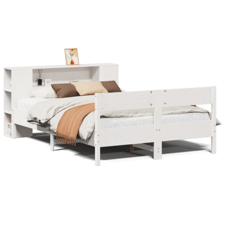 vidaXL Massivholzbett mit Regal ohne Matratze Weiß 140x190 cm Kiefer