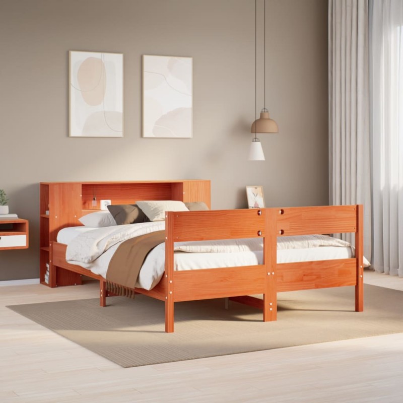 vidaXL Massivholzbett mit Regal ohne Matratze Wachsbraun 120x190 cm vidaXL Massivholzbett mit Regal ohne Matratze Wachsbraun 120x190 cm