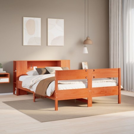 vidaXL Massivholzbett mit Regal ohne Matratze Wachsbraun 120x190 cm