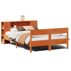 vidaXL Massivholzbett mit Regal ohne Matratze Wachsbraun 120x190 cm