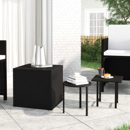 vidaXL Garten-Beistelltische 3 Stk. Schwarz Poly Rattan