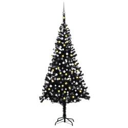 Künstlicher Weihnachtsbaum mit LEDs & Kugeln Schwarz 240 cm PVC