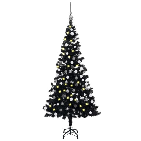 Künstlicher Weihnachtsbaum mit LEDs & Kugeln Schwarz 180 cm PVC