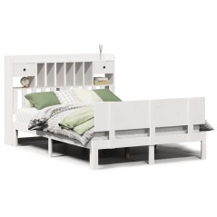 vidaXL Massivholzbett mit Regal ohne Matratze Weiß 140x190 cm Kiefer