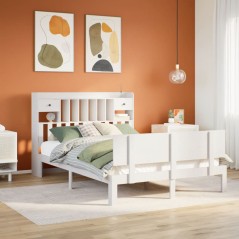 vidaXL Massivholzbett mit Regal ohne Matratze Weiß 140x200 cm Kiefer