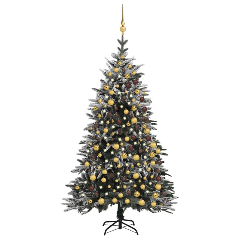 Künstlicher Weihnachtsbaum LEDs & Kugeln Beschneit 210cm PVC PE Künstlicher Weihnachtsbaum LEDs & Kugeln Beschneit 210cm PVC PE