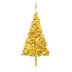 Künstlicher Weihnachtsbaum mit LEDs & Kugeln Golden 210 cm PET