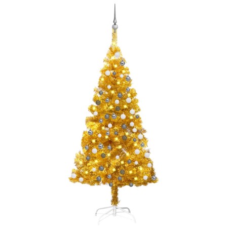 vidaXL Künstlicher Weihnachtsbaum Beleuchtung & Kugeln Gold 120 cm PET