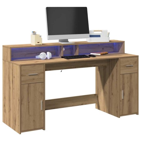 vidaXL LED-Schreibtisch Artisan-Eiche 160x55x91 Holzwerkstoff
