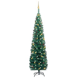 Künstlicher Weihnachtsbaum Schlank mit LEDs & Kugeln Grün 210cm