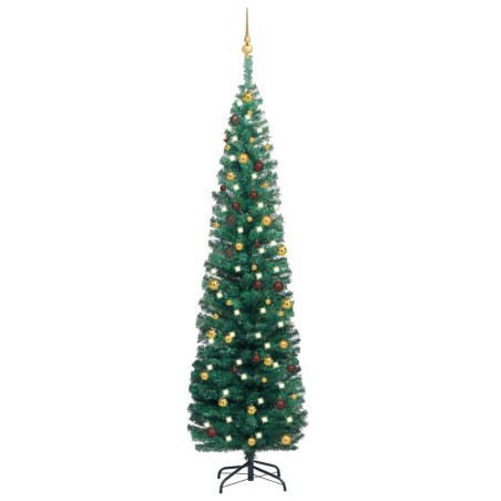 Künstlicher Weihnachtsbaum Schlank mit LEDs & Kugeln Grün 210cm