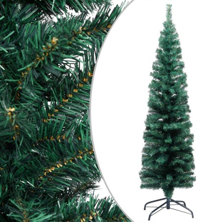 Künstlicher Weihnachtsbaum Schlank mit LEDs & Kugeln Grün 210cm