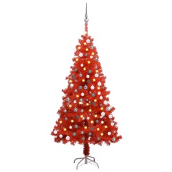 Künstlicher Weihnachtsbaum mit LEDs & Kugeln Rot 120 cm PVC