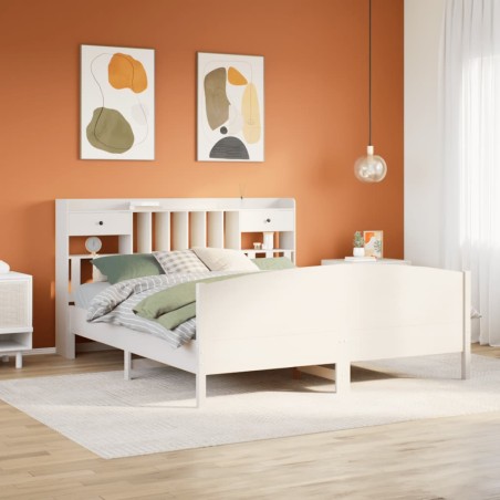 vidaXL Massivholzbett mit Regal ohne Matratze Weiß 200x200 cm Kiefer